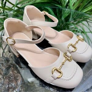 🌸NEW🌸 Coutgo Faux Leather Horsebit Accent Adjustable Ankle Strap Shoe In Beige